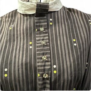 Vintage 1940s 50s Polka Dot Striped Dress White Collar XXS Petite